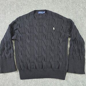 Polo by Ralph Lauren Black Cable Knit Crewneck Sweater